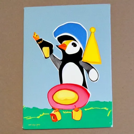 Image similar to it's a skateboarding penguin with a sunhat!