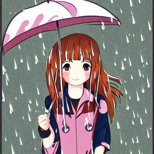 Image similar to rain, pattern, anime 1 9 8 0, umbrella, girl