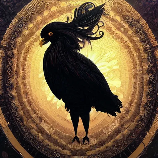 Prompt: Portrait of a Black Chicken in space, dark fantasy, intricate, elegant, highly detailed, digital painting, artstation, concept art, smooth, sharp focus, illustration, art by Sam Youn and Fernanda Suarez and Artem Demura and alphonse mucha