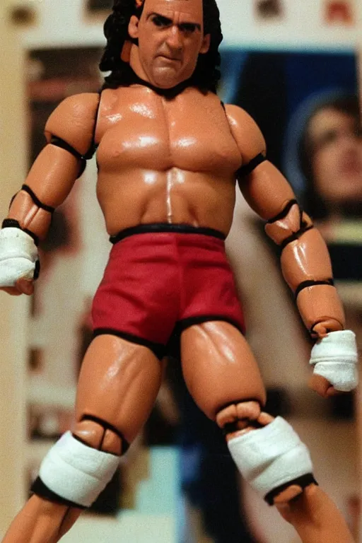 Prompt: michael scott as a 1 9 8 0 s wrestling action figure