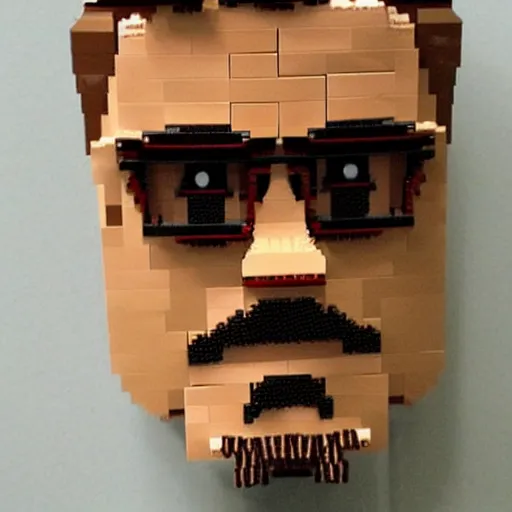 Prompt: robert downey jr made out of lego,