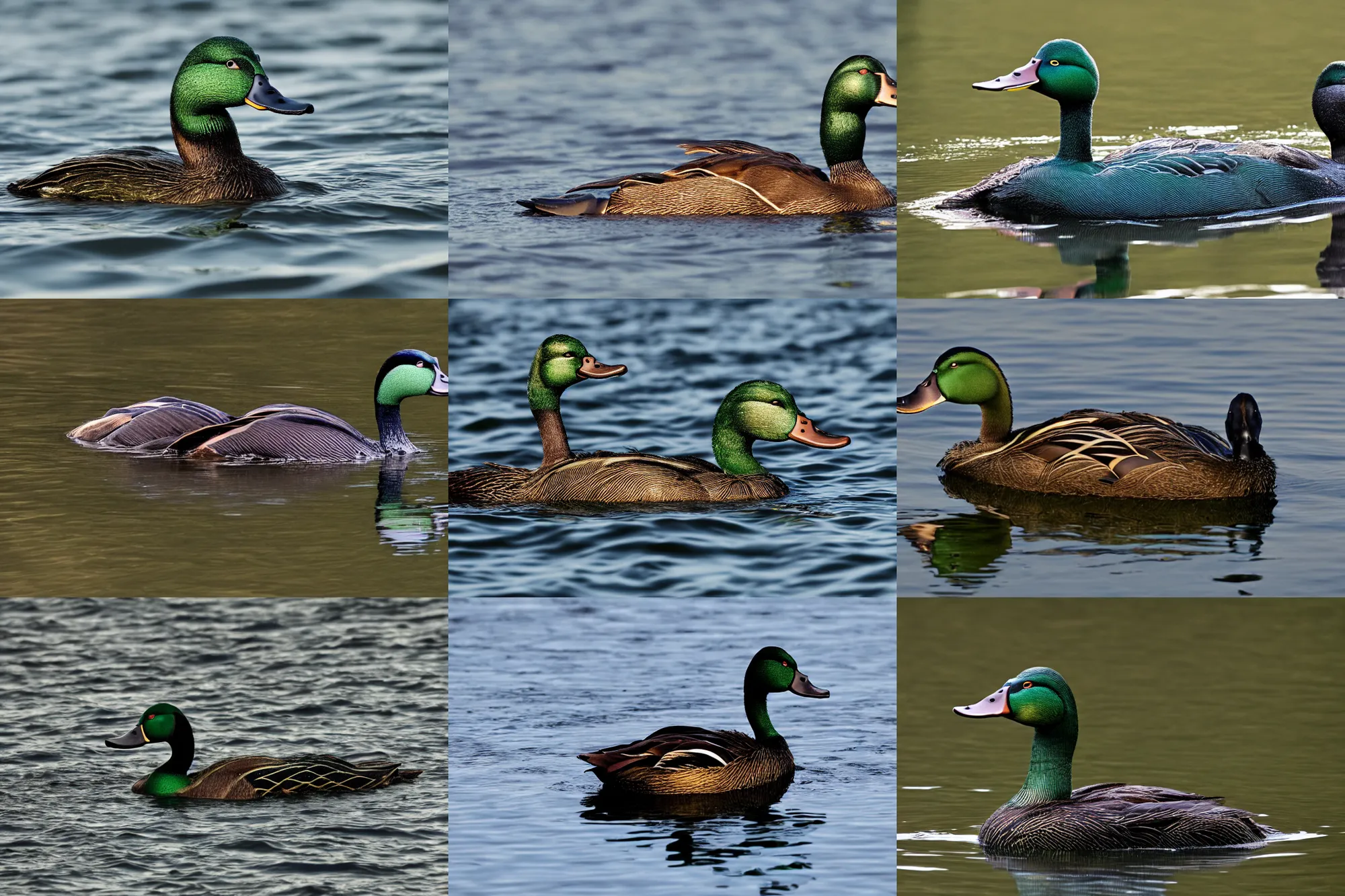 Prompt: photo of mallard duck as loch ness monster, dark and ominous