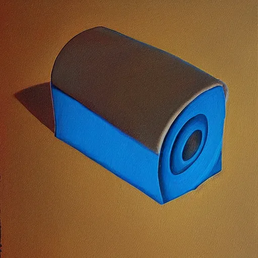 Prompt: painting of a roll of newspaper standing against a blue background, by ivan seal, surreal art, dull