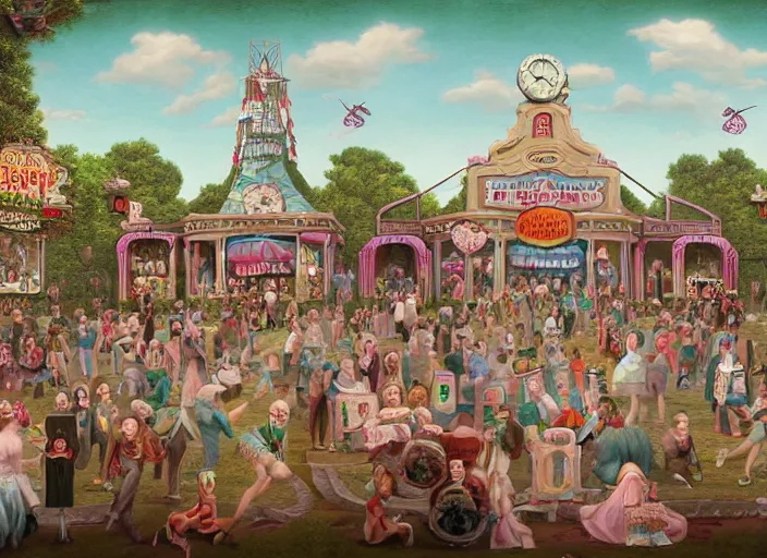 Image similar to 🎪🎟🤹♀🎠🎡, lowbrow, matte painting, 3 - d highly detailed, in the style of mark ryden,