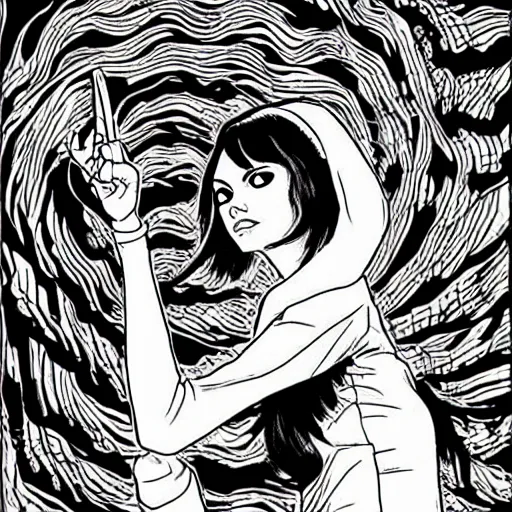 Prompt: Stunning scene of Mila Kunis by Junji Ito