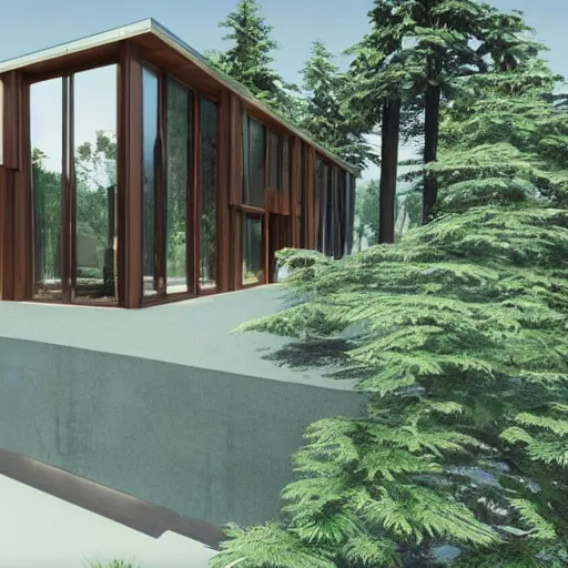 Prompt: “ large openings frame views of the villa's positioning amidst a fir - tree woodland, unreal engine 5 render ”