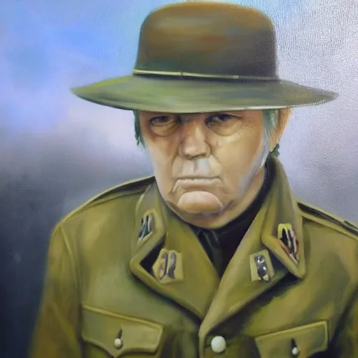 Image similar to “Oil painting of Neil Young as a World War 1 general, 4k”