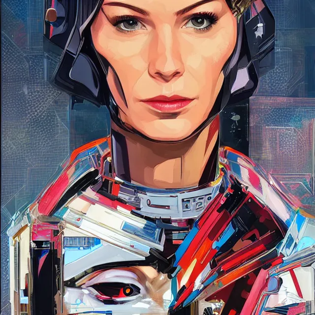 Image similar to portrait of a female android, by MARVEL comics and Sandra Chevrier, 8k