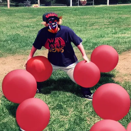 Prompt: Pennywise the clown coaching a girls' little league team.