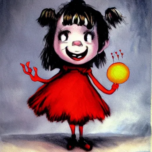 Prompt: emo fantasy painting of a little girl holding a red balloon by dr seuss | horror themed | creepy