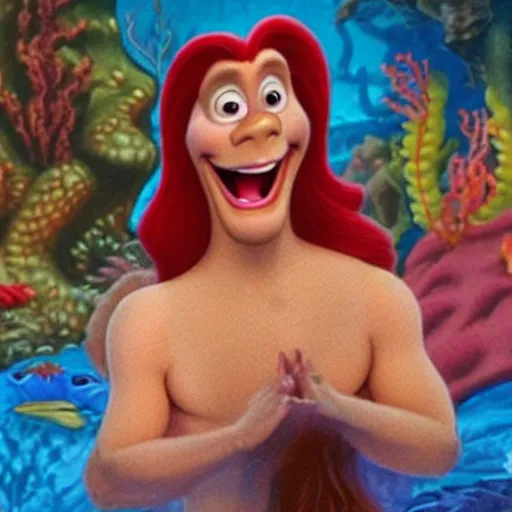 Prompt: nic cage in the little mermaid, disney,