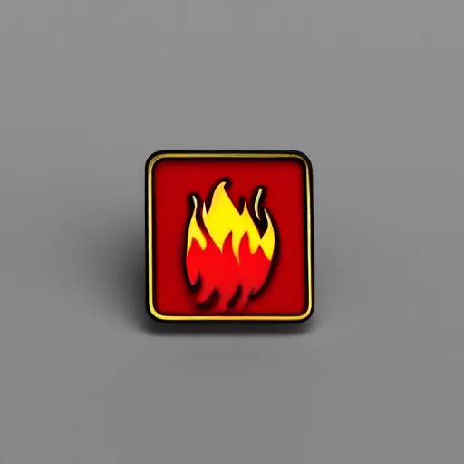 Image similar to a photo of a retro 1 9 7 0 s minimalistic clean fire flames warning enamel pin, studio lighting, behance