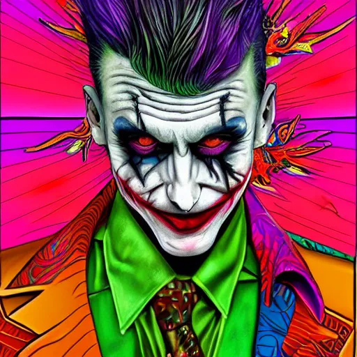 Image similar to an extremely psychedelic portrait of mgk as the joker, surreal, lsd, face, detailed, intricate, elegant, lithe, highly detailed, digital oth, sharp focus, illustration,