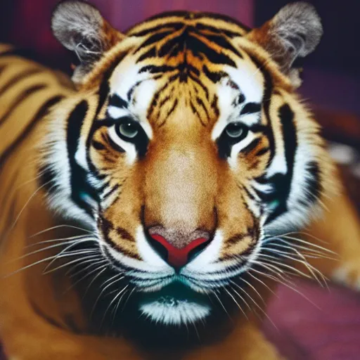 Prompt: photo tiger snorting cocain, cinestill, 800t, 35mm, full-HD