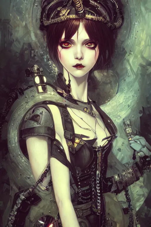 Prompt: portrait of beautiful young gothic maiden, cyberpunk, Warhammer, highly detailed, artstation, illustration, art by Gustav Klimt and Range Murata and Ilya Kuvshinov and Sakimichan