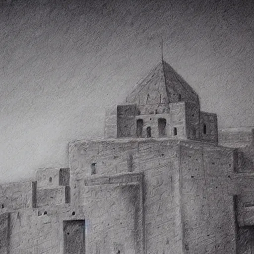 Image similar to Erbil citadel, detailed charcoal sketch, realistic, incredibly detailed