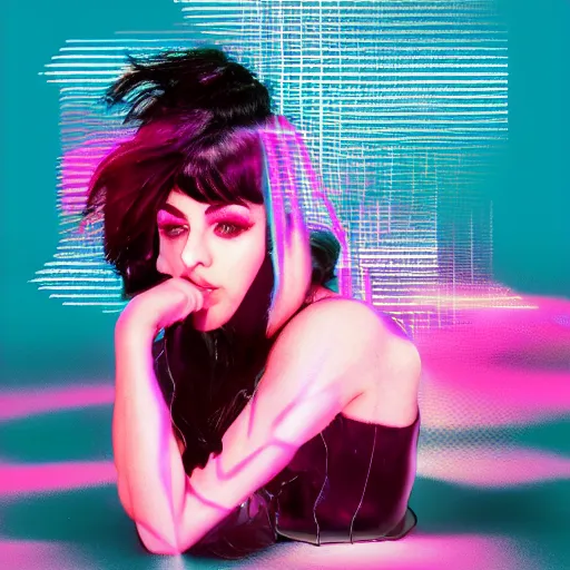 Image similar to Charli XCX computer crash, vaporwave, glitchcore, high resolution