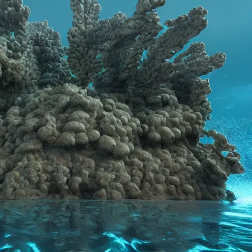 Prompt: A large hyper detailed underwater ocean monument, V-ray render, unreal engine, Nivida RTX On