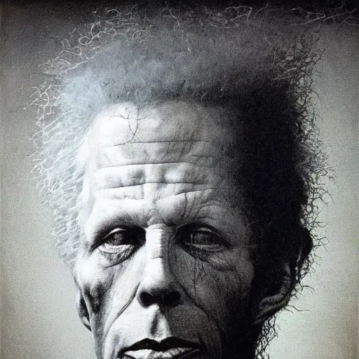 Prompt: portrait of Tom Waits by Zdzislaw Beksinski