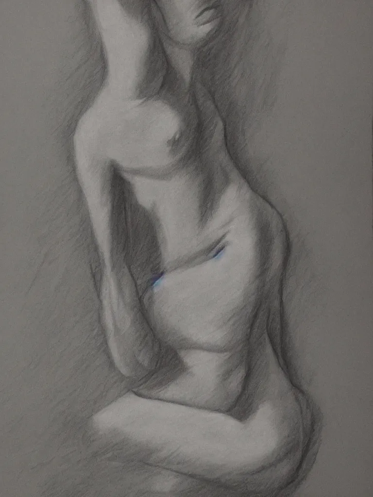 Image similar to charcoal figure drawing of a beautiful female model in the style of joseph sheppard