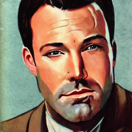 Image similar to “Ben Affleck portrait, color vintage magazine illustration 1950”