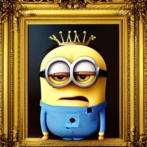 Prompt: A royal portrait of a King Minion from the movie Minions, digital art, 4k, 8k, trending on Artstation