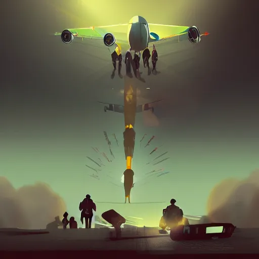 Image similar to air traffic controller, hell background, planes falling from the sky, digital art, trending on artstation