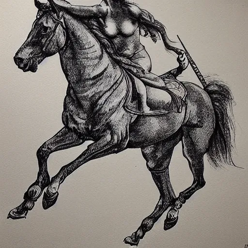 Prompt: “8k ink drawing of Diana huntress, Horses in run, intricate in style of Michelangelo and Albrecht Durer, hand made paper”