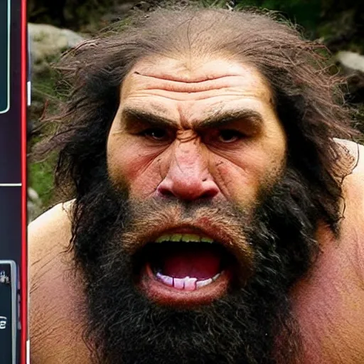 Image similar to photo of ancient caveman surprised to meet Joe rogan, ultra realistic, 4k UHD, pristine