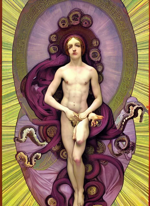 Image similar to holy cephalopod squid deity ascending into heaven digital painting in the style of Raphael and Mark Ryden and Alphonse Mucha