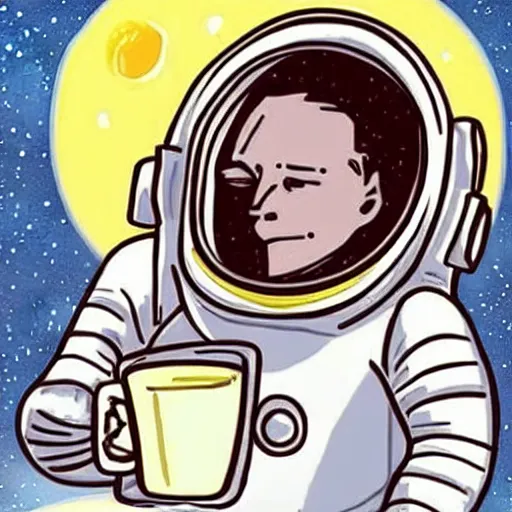 Prompt: an astronaut drinking tea and watching the universe