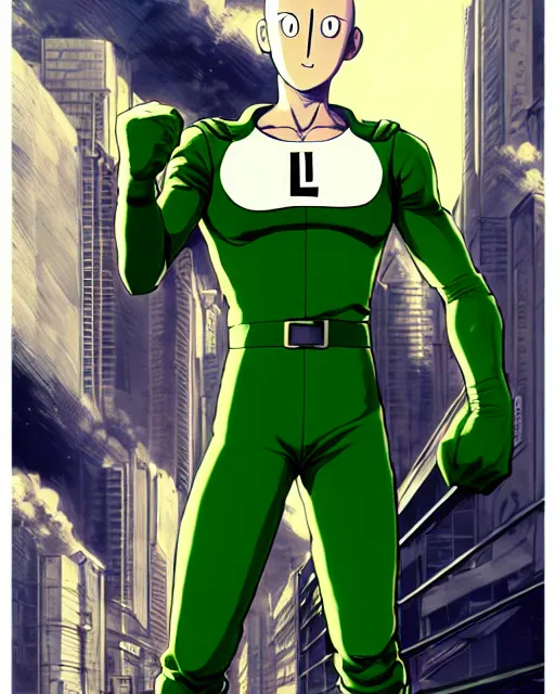 Prompt: luigi as one punch man in a suit, fantasy character portrait, ultra realistic, concept art, intricate details, futuristic background by laurie greasley, highly detailed by greg rutkowski, ilya kuvshinov, gaston bussiere, craig mullins, simon bisley