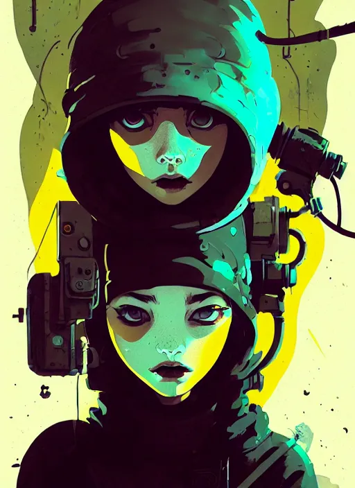 Image similar to highly detailed portrait of a sewer punk young lady by atey ghailan, james gilleard, by joe fenton, by greg rutkowski, by greg tocchini, by kaethe butcher, 4 k resolution, gradient yellow, black, brown and cyan color scheme, grunge aesthetic!!! ( ( dystopian graffiti tag wall in background ) )