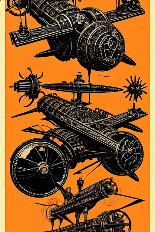 Image similar to steampunk gyroscope flying machine, high details, intricately detailed, by vincent di fate, inking, 3 color screen print, masterpiece, trending on artstation,, sharp, details, hyper - detailed, hd, 4 k, 8 k