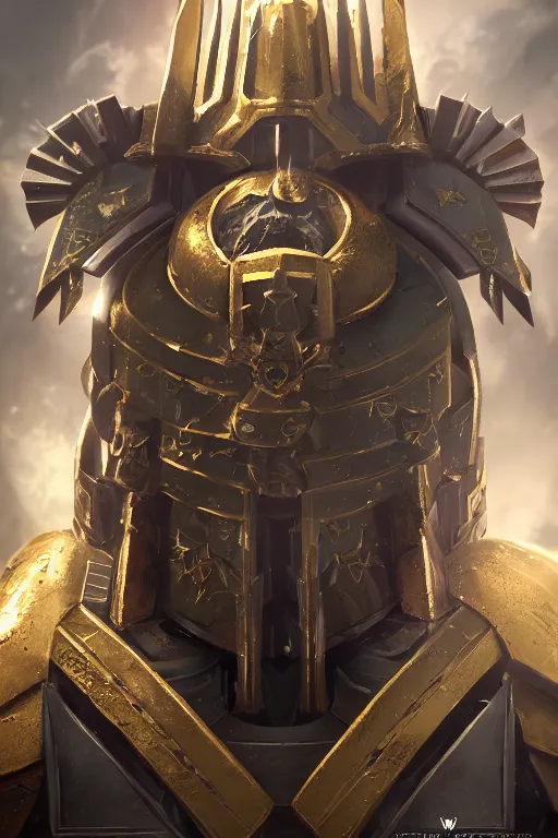 Image similar to armor portrait heros warhammer 4 0 k horus heresy fanart - the primarchs emperor by johannes helgeson animated with vfx concept artist & illustrator global illumination ray tracing hdr fanart arstation zbrush central hardmesh 8 k octane renderer