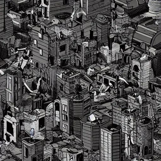 Image similar to where's waldo in a post apocalyptic city