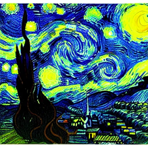 Image similar to “a foggy night in the style of starry night”