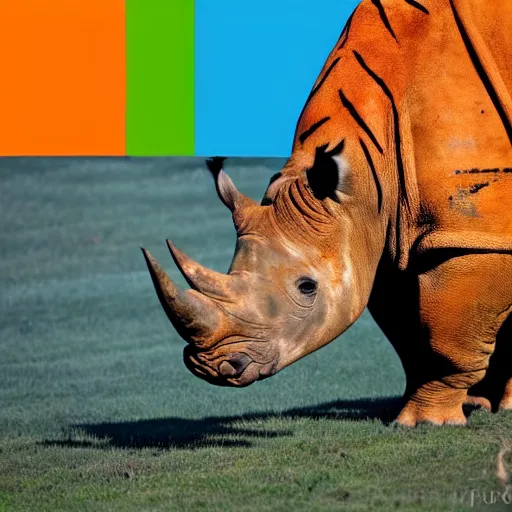 Image similar to a hairy rhino with the colours of a tiger.