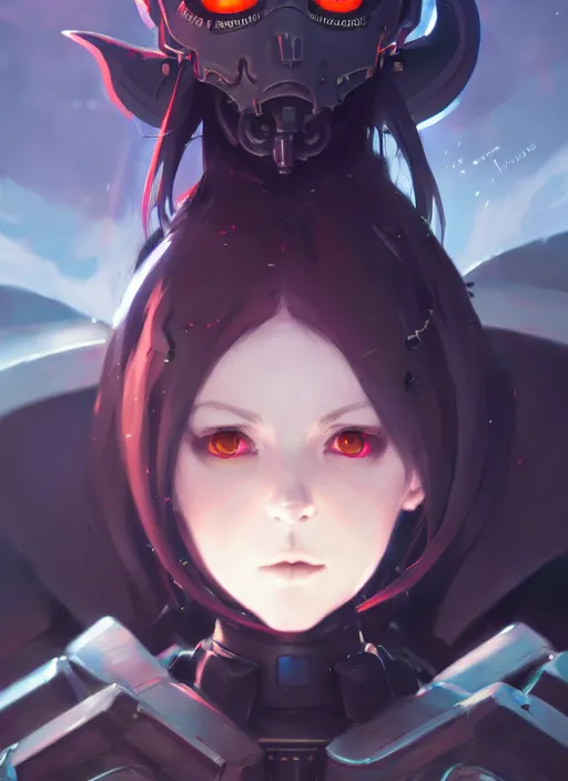 Image similar to portrait of cute goth girl in cyber armor, warhammer 4 0 0 0 0, illustration concept art anime key visual trending pixiv fanbox by wlop and greg rutkowski and makoto shinkai and studio ghibli