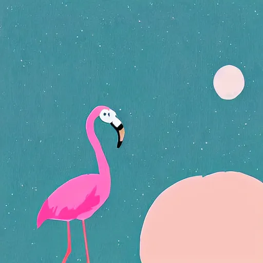 Prompt: a pink flamingo in a space suit waits on the tarmac to board the rocket ship, digital art