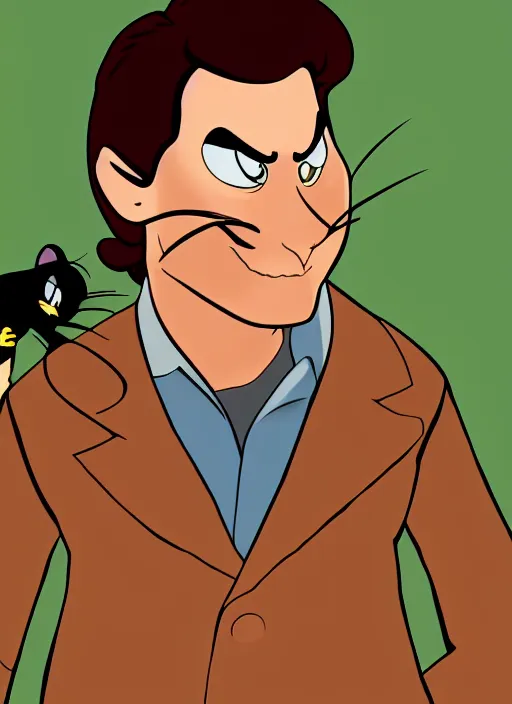 Image similar to Portrait of Christian Bale in the style of cartoon Tom and Jerry. 8k Resolution