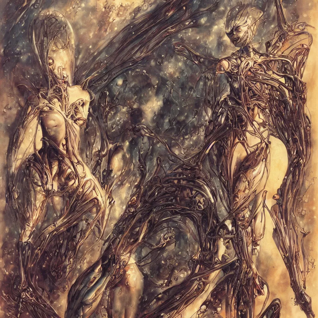 Image similar to anatomical depiction of a beautiful alien femme biology, latex domme, extraterrestrial, sharp focus, by james gurney, by bruce pennington, by yoshitaka amano, ornate portrait, high quality