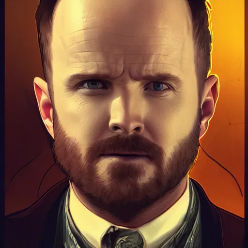 Image similar to portrait of Aaron Paul as Heisenberg, elegant, intricate, headshot, highly detailed, digital painting, artstation, concept art, sharp focus, illustration, art by artgerm and greg rutkowski and alphonse mucha