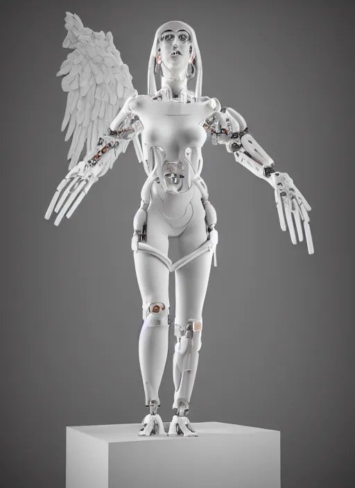 Prompt: a bloody statue made of white marble, of an gorgeous futuristic cybernetic angel girl, prostheses, transhumanism, full body shot, perfect symmetrical body, perfect symmetrical face, hyper realistic, hyper detailed, by johannen voss, by peter kemp, by monia merlo, by michelangelo, octane render, blender, 8 k