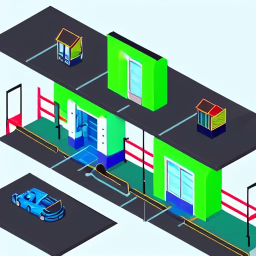 Prompt: neon building house isometric mobile game concept art, digital art - n 4