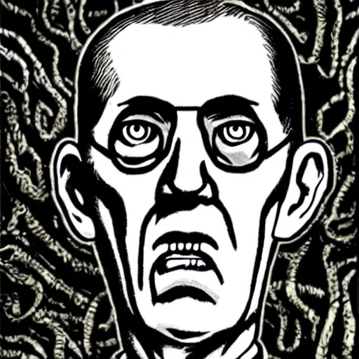 Prompt: howard philips lovecraft in the style of junji ito, junji ito, award winning