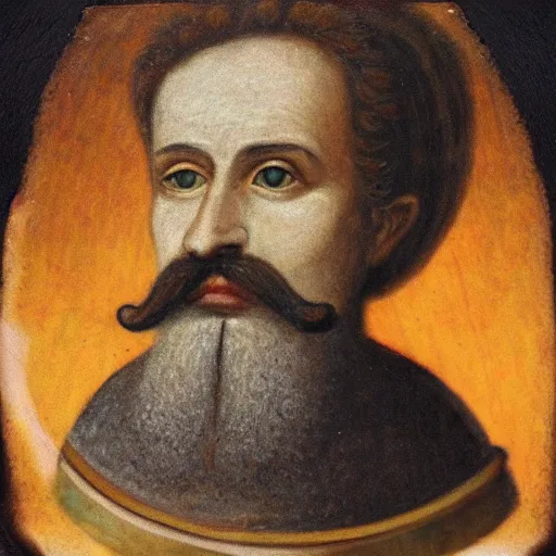 Prompt: ancient portrait of the sun with mustache