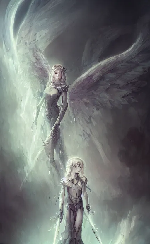 Image similar to Angel knight gothic girl. By William-Adolphe Bouguerea, Jordan grimmer, fractal flame. Highly_detailded