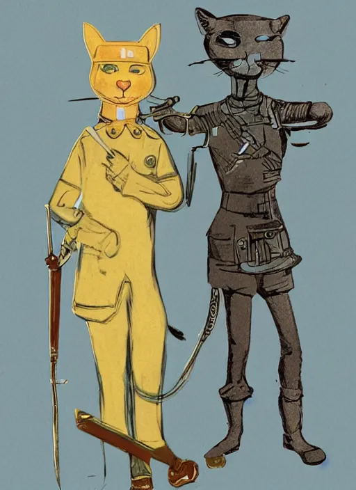 Image similar to a character illustration of an anthropomorphic cat soldier, a 3 d render of an anthropomorphic cat soldier, by jack gaughan, by victo ngai