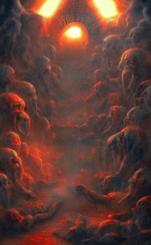 Image similar to Meeting God in Hell, digital art, trending on art station